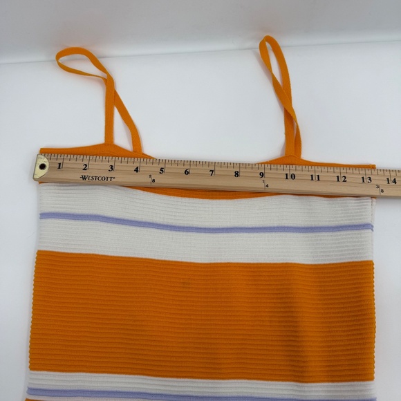 Lulus Dress Women Medium Orange White Striped Sleeveless Bodycon Mini Ribbed - Picture 7 of 10